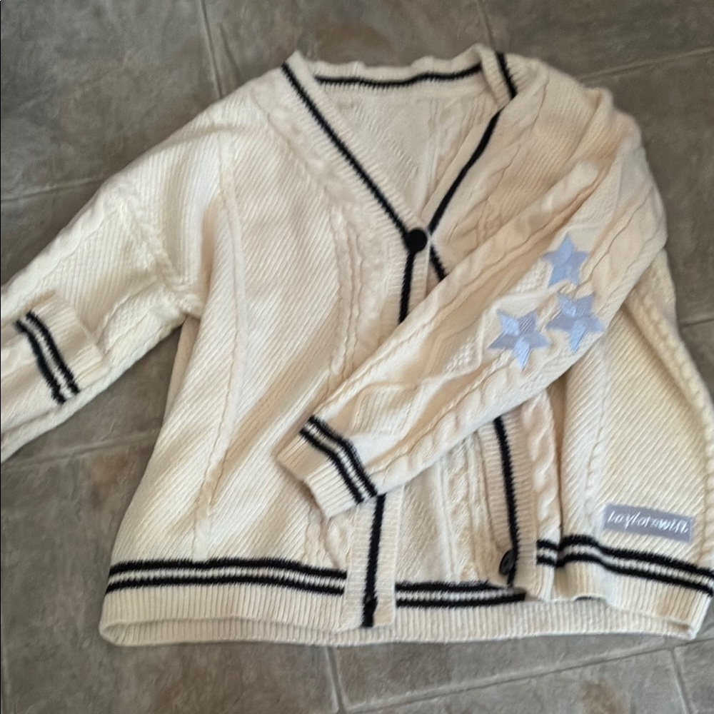 AUTHENTIC FOLKLORE CARDIGAN TAYLOR Taylor Swift Cream Cardigan with Black Trim